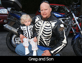Greg and son with their Vanson Bones jackets