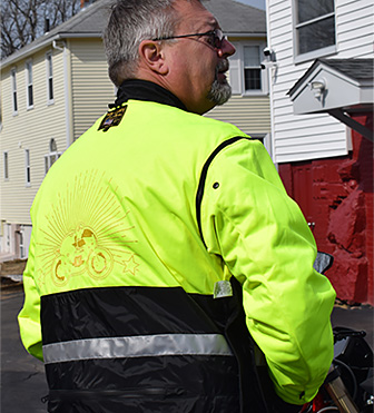 Robert Swartz-team east-challenge across america wearing his Streamliner jacket liner from Vanson