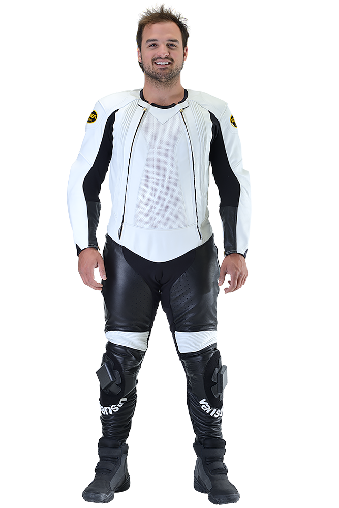 Vanson HYBRID Black and White leather racing suit