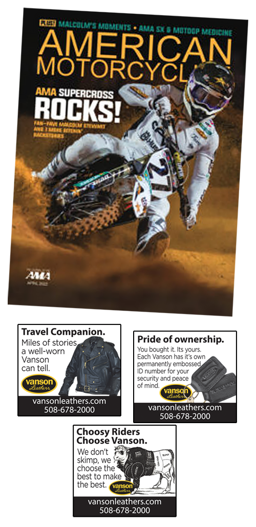 Vanson ads in the AMA American Motorcycle Association magazine