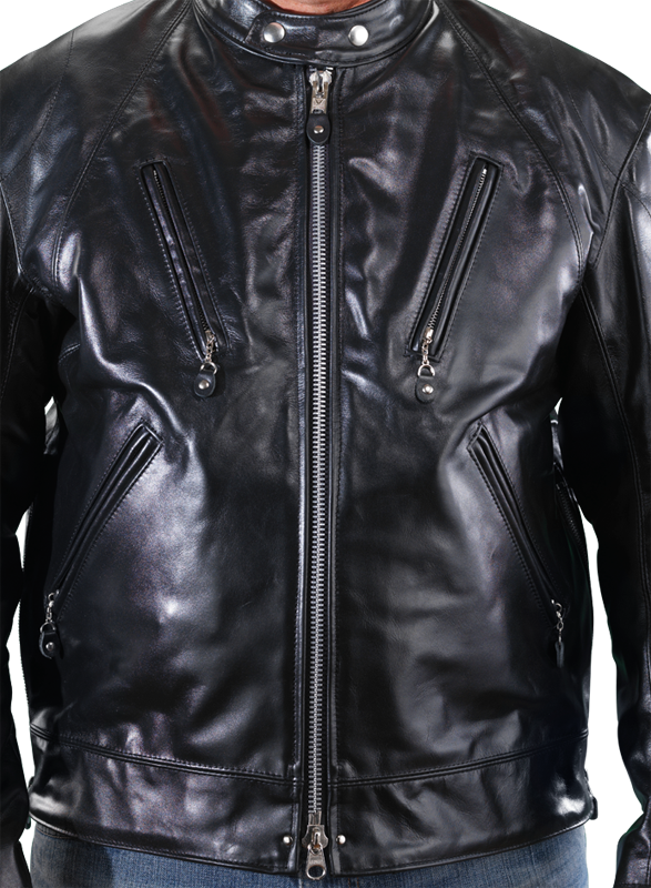 Slim Fit Urban Black Leather City Jacket Four Pockets In An X Pattern Are On The Front Very Modern Indeed Inside There Is A Lining Inlay With Contrasting Polished Material And Gesture